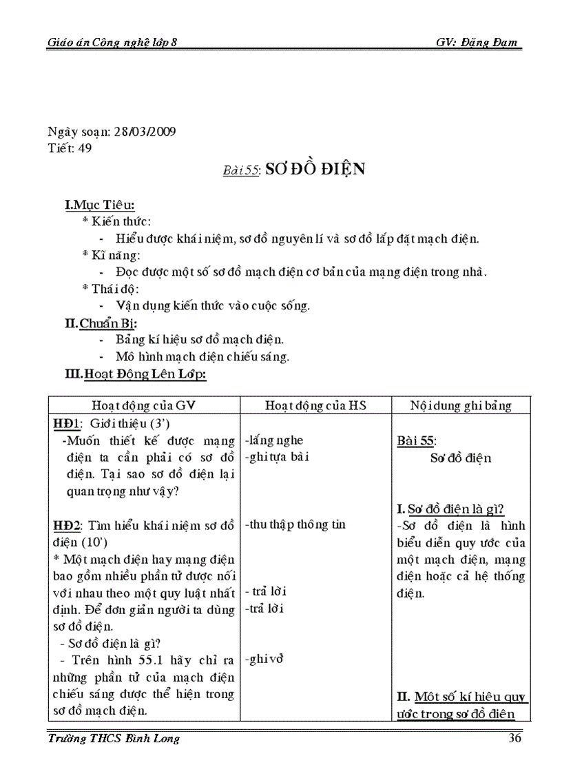 image for page Giáo án CN 8 3 cột Phần điện 08 09