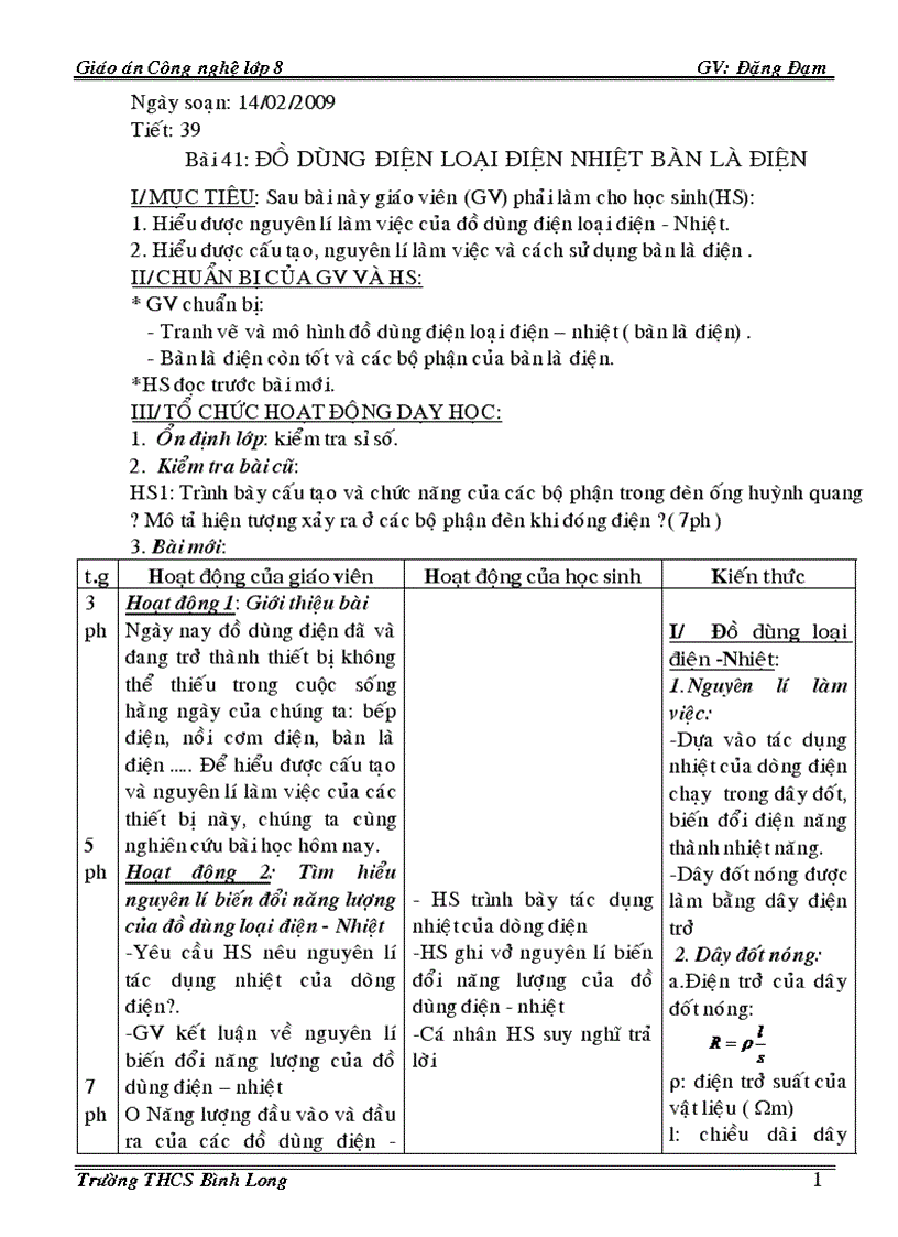 image for page Giáo án công nghệ 8 3 cột Phần điện 08 09