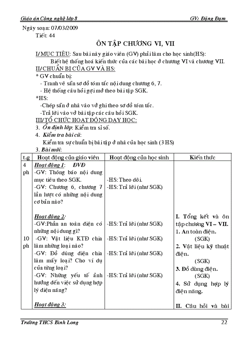 image for page Giáo án công nghệ 8 3 cột Phần điện 08 09