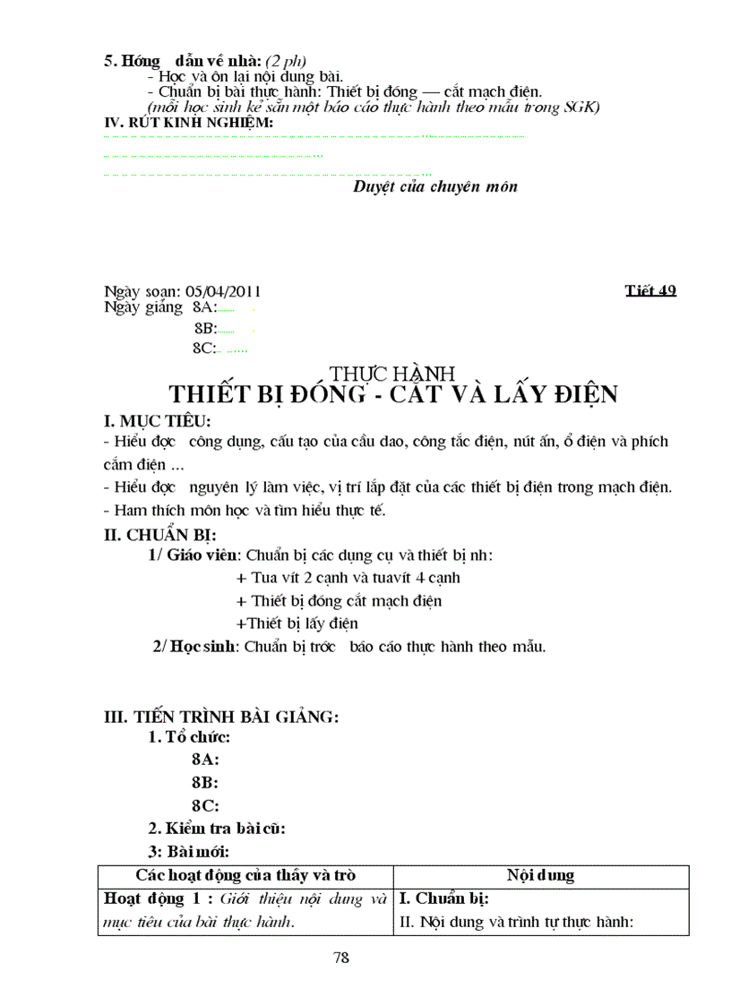 image for page Giáo án Công Nghệ 8 Chuẩn KT