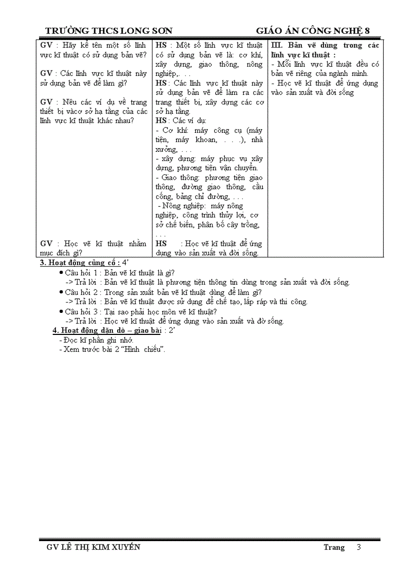 Giáo án công nghệ 8 nh 11 12