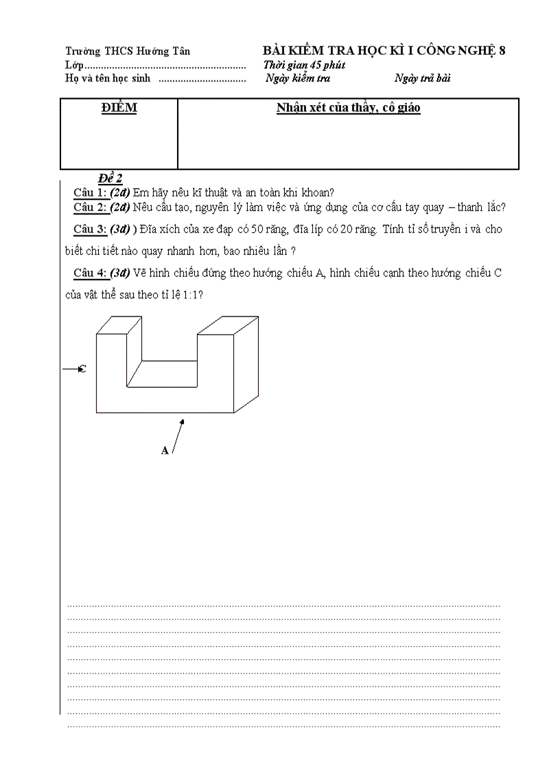 Kiểm tra HKI tự luận 8