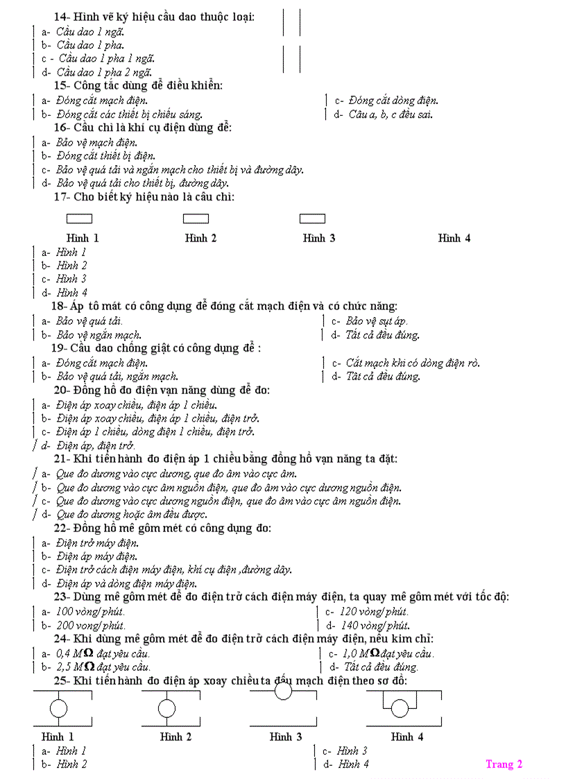 image for page 130 trắc nghiệm nghề điện dân dụng