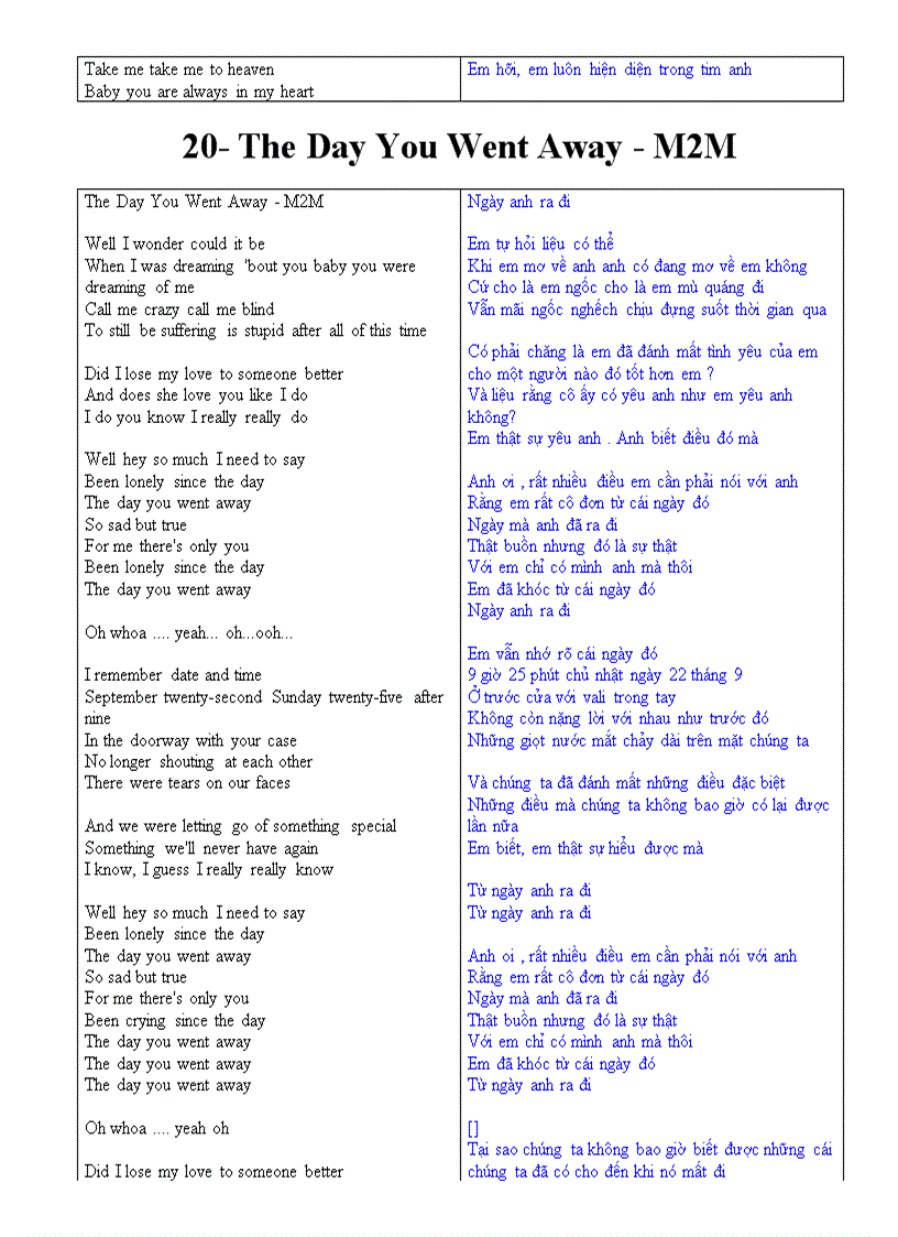 image for page Cac bai hat tieng anh hay nhan