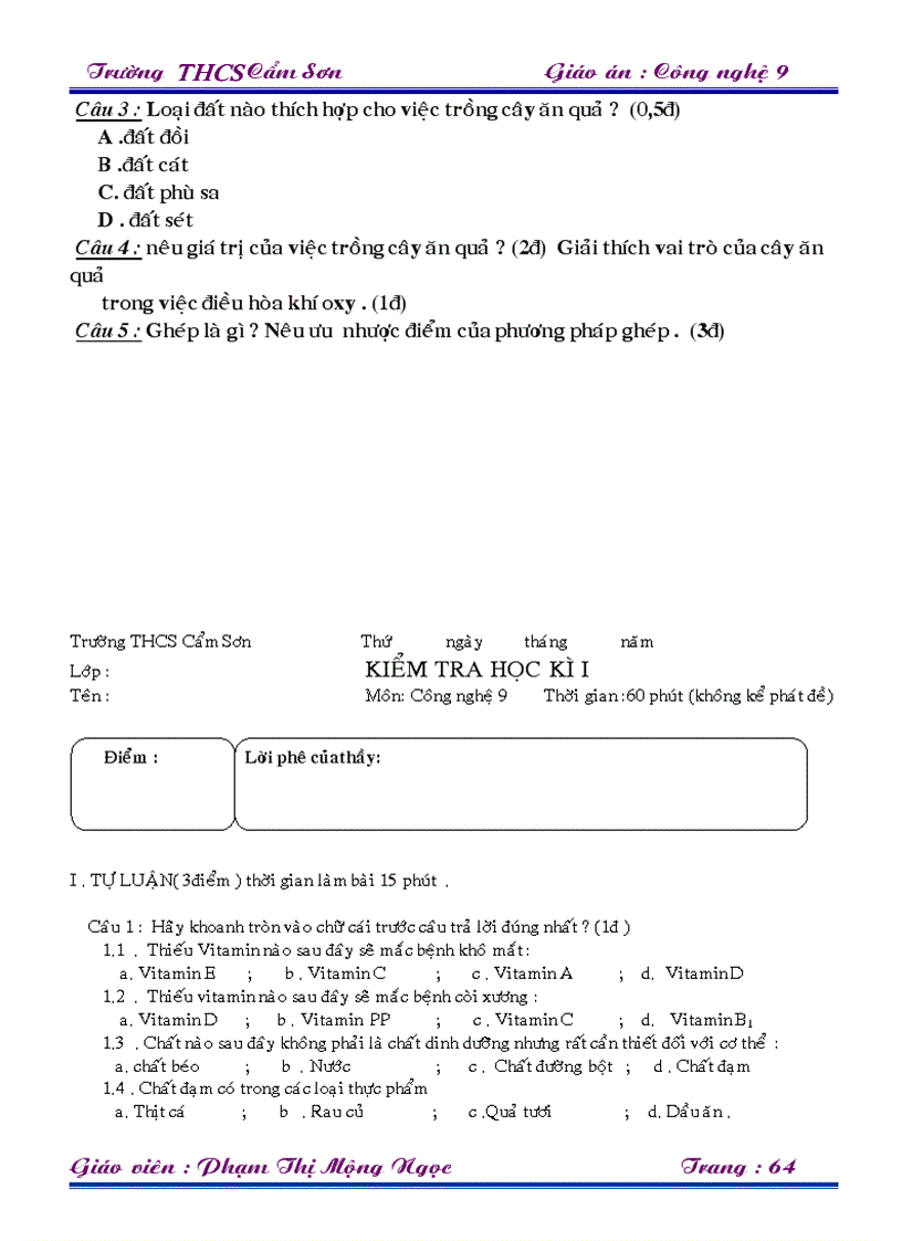 image for page Đề công nghệ 9 kỳ 2 có đáp án