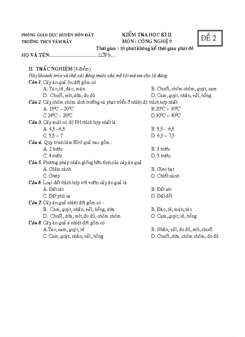 image for page Đề thi công nghệ 9 Có đáp án