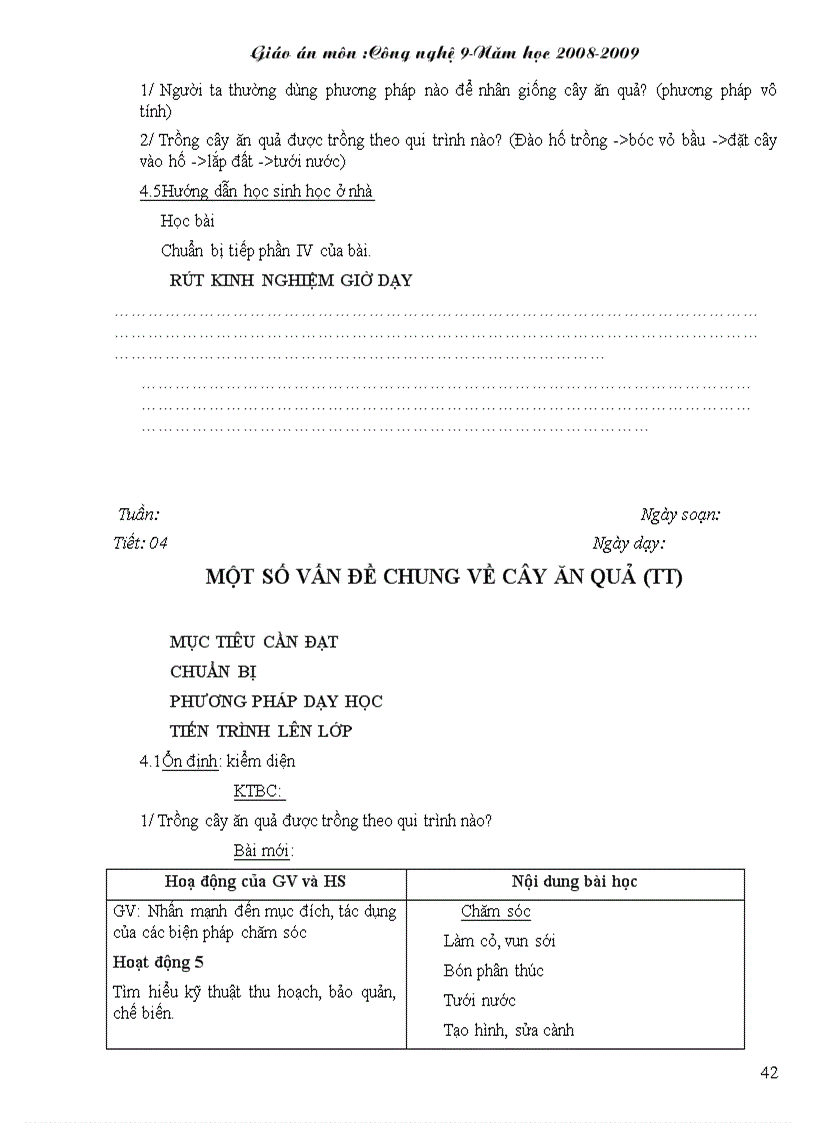 image for page Giáo án CN 9 mới nhất Trồng cây ăn quả