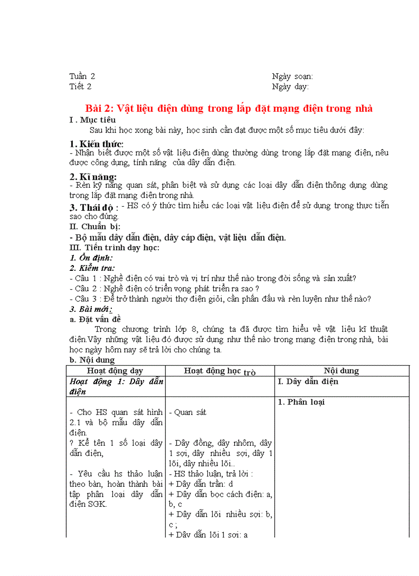 Giáo án Công nghệ 9 mới nhất 2010 2011