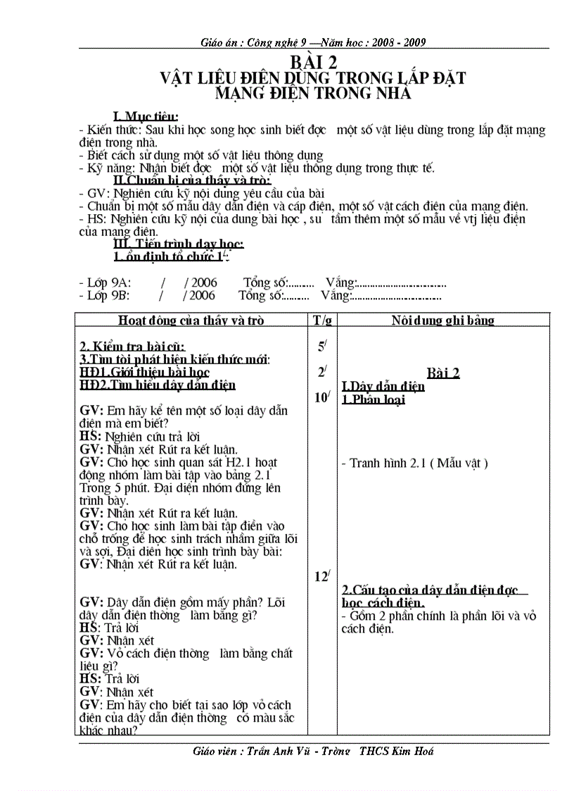 image for page Giáo án công nghệ 9 Lắp đặt mạng điện