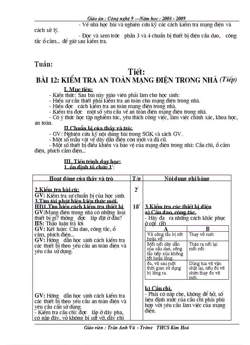 image for page Giáo án công nghệ 9 Lắp đặt mạng điện