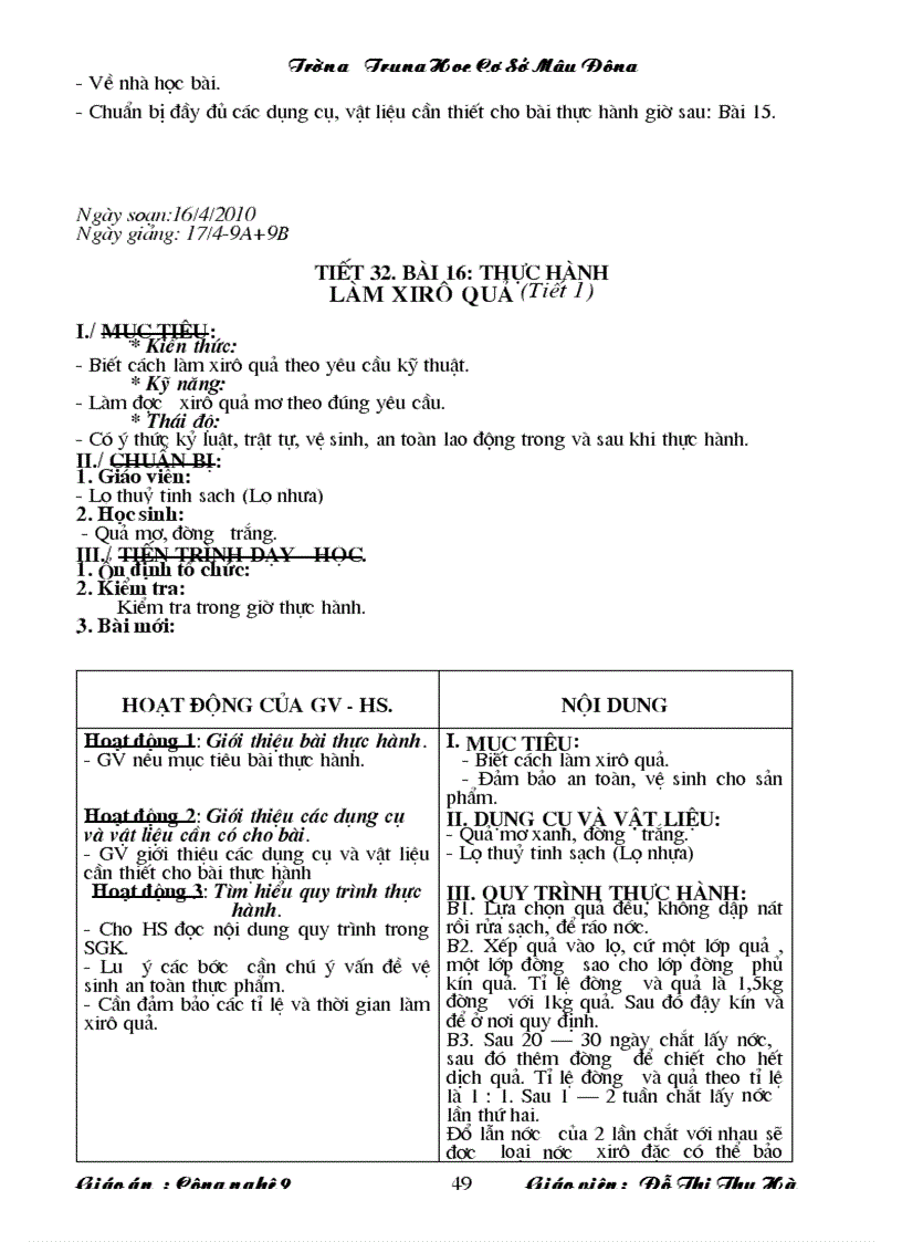 image for page Giáo án Công nghệ trồng cây ăn quả lớp 9