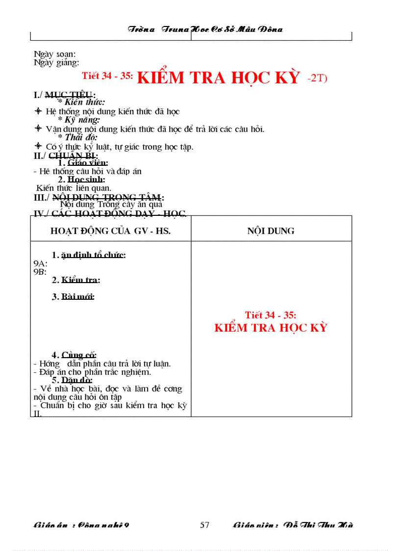 image for page Giáo án Công nghệ trồng cây ăn quả lớp 9