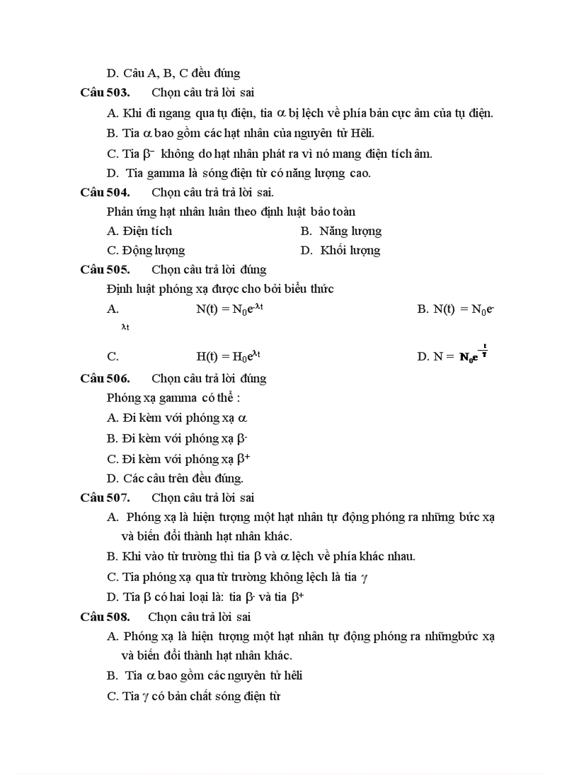 image for page 540 câu hỏi luyện thi DH môn Vật lí