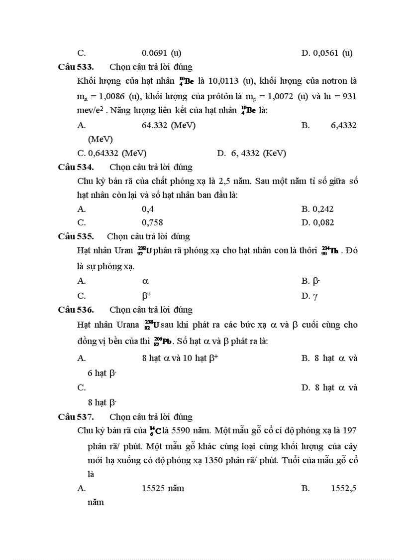 image for page 540 câu hỏi luyện thi DH môn Vật lí