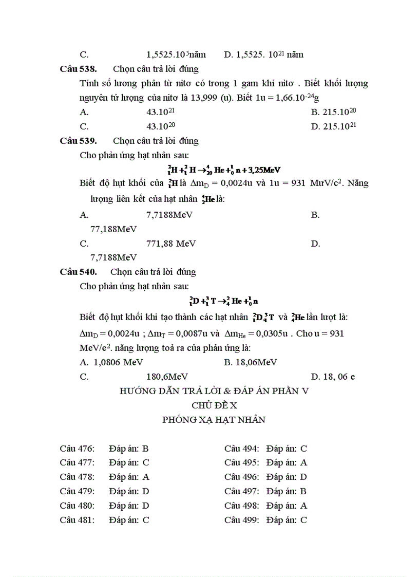 image for page 540 câu hỏi luyện thi DH môn Vật lí