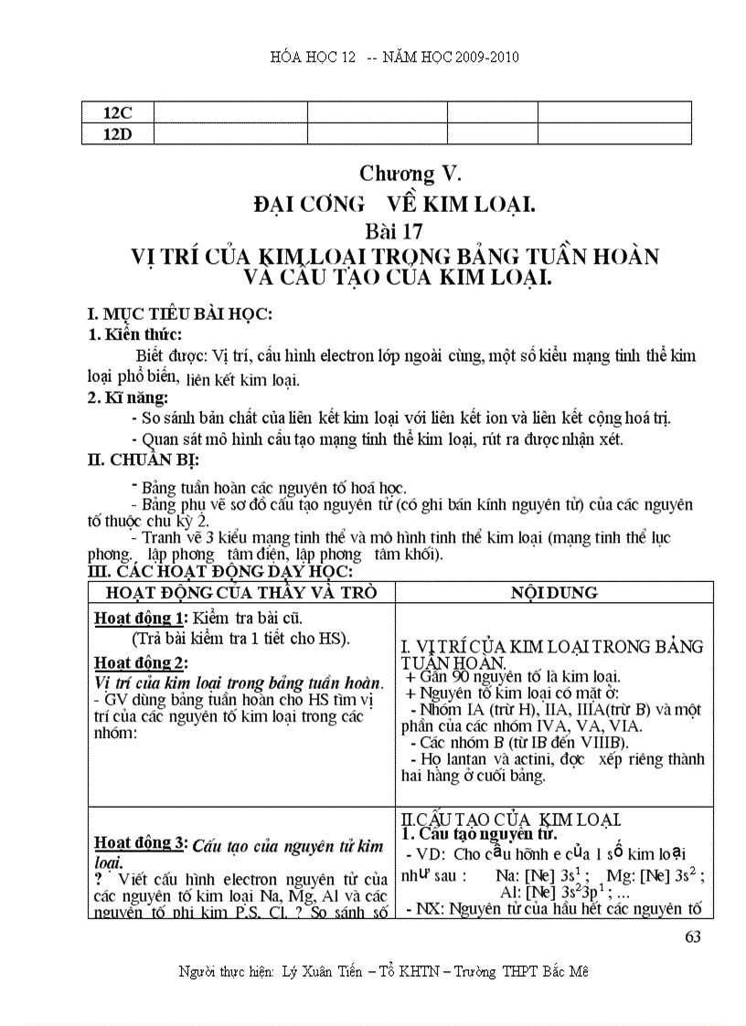 image for page Giáo án Hóa 12 Năm học 2009 2010