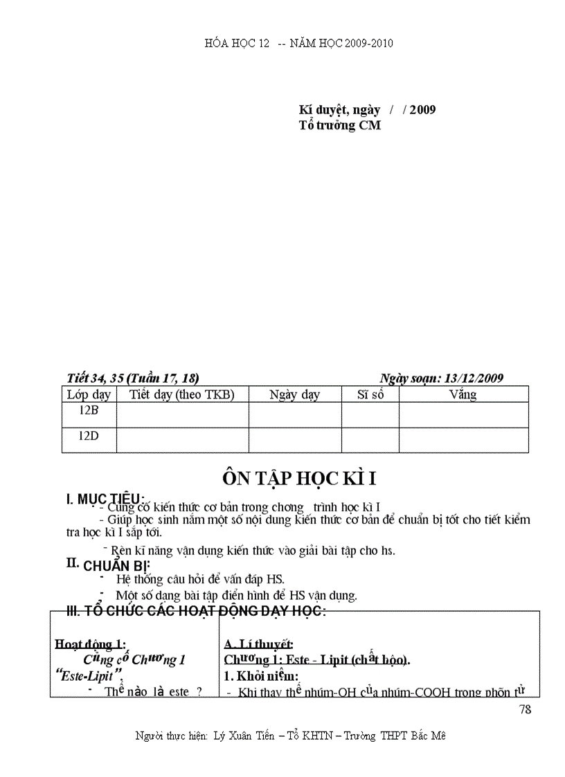 image for page Giáo án Hóa 12 Năm học 2009 2010