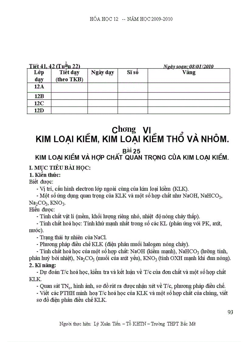 image for page Giáo án Hóa 12 Năm học 2009 2010