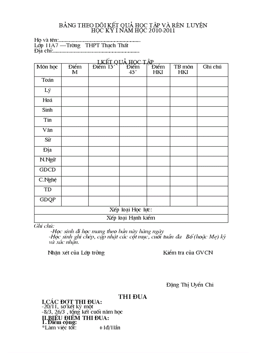 image for page Báng theo dỏi kết quả học tập