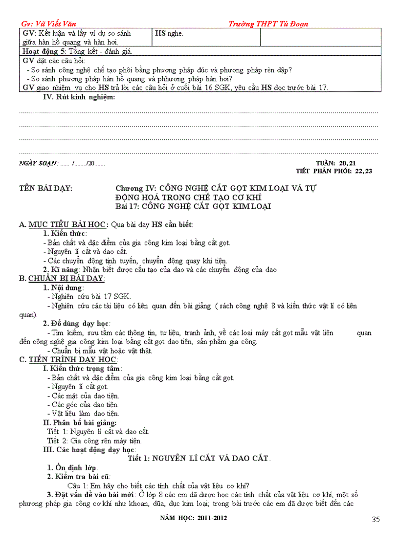 image for page Giáo án công nghệ 11 Đã tách từng tiết
