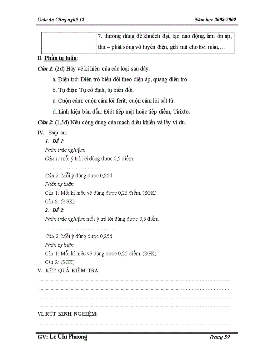 image for page Giáo án cn 12 có bài ktra