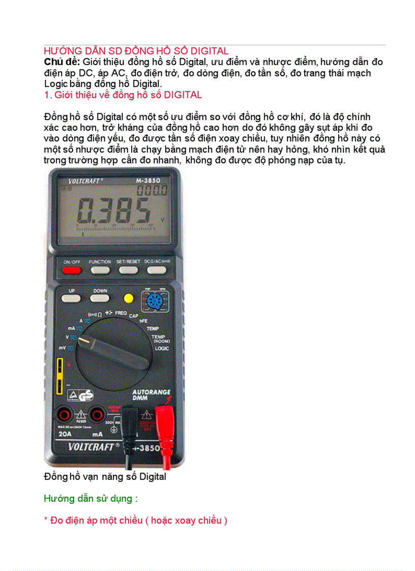 image for page Hướng dẫn sử dụng đồng hồ đo hiện số ĐIGITAR
