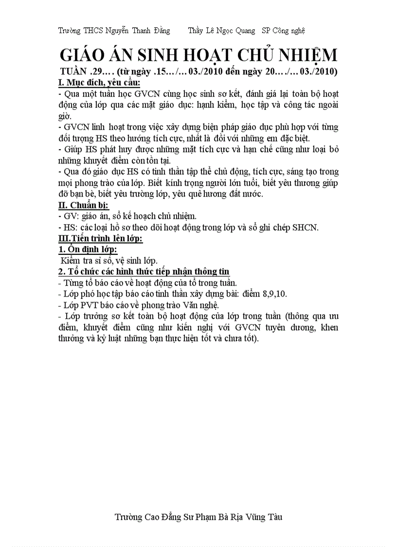 image for page Kế hoạch chủ nhiệm lớp năm học 2009 2010 Quang