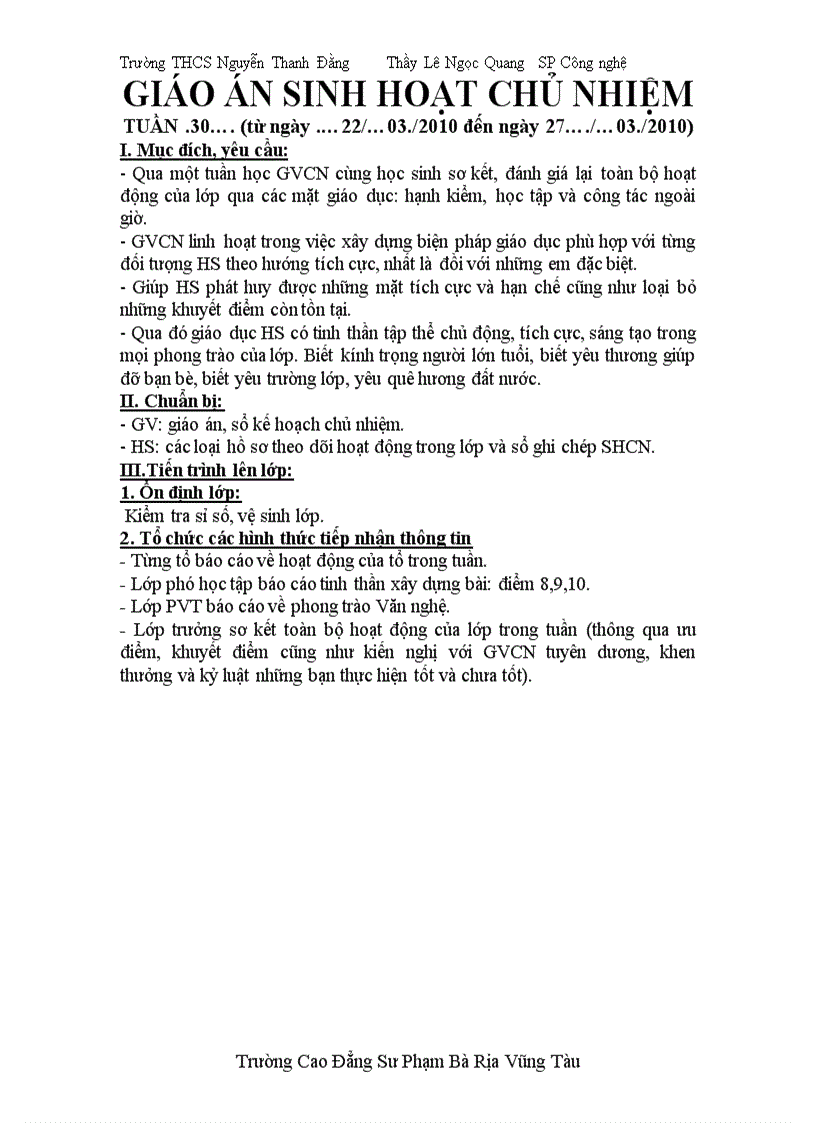 image for page Kế hoạch chủ nhiệm lớp năm học 2009 2010 Quang