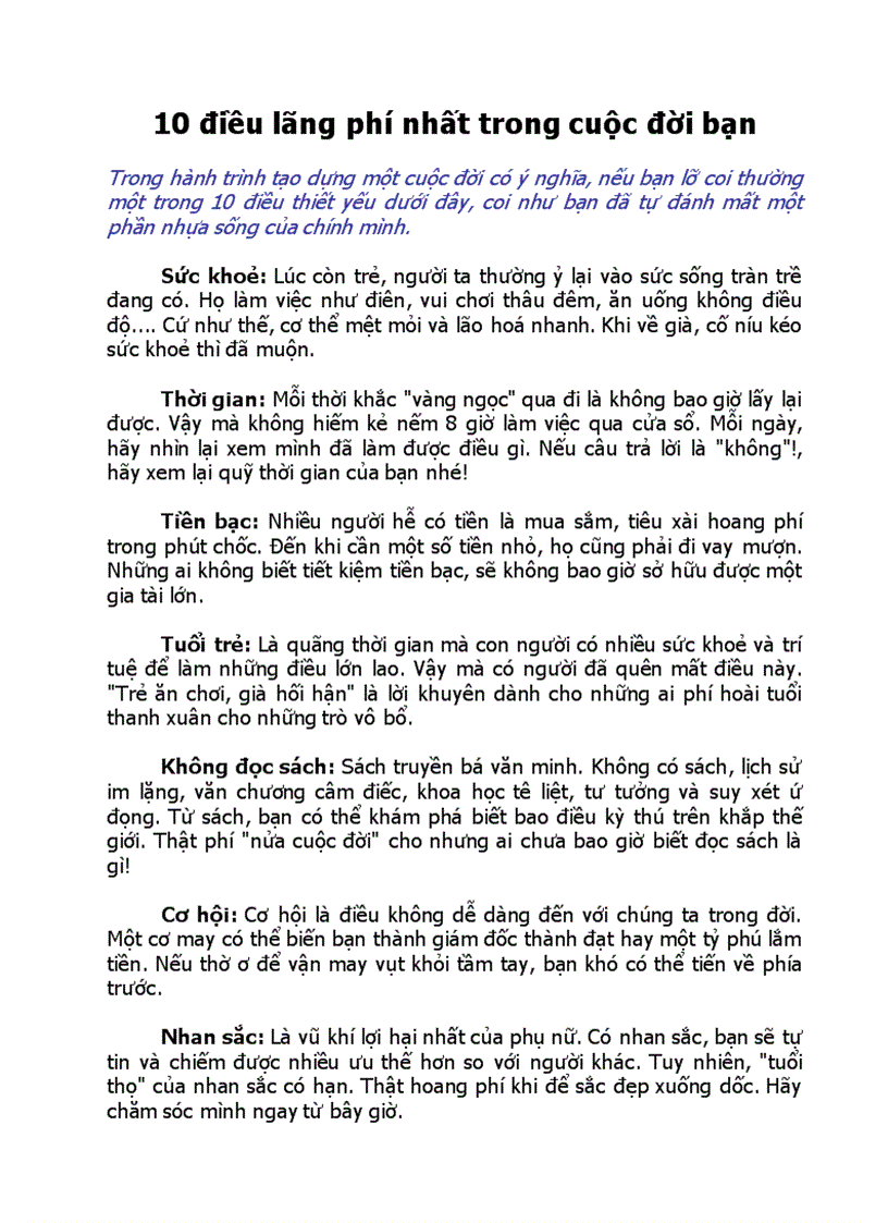 image for page 10 điều lãng phí nhất trong cuộc đời bạn