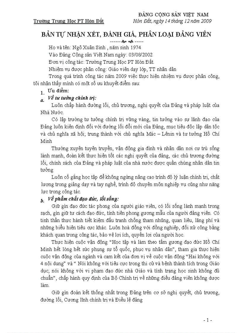 image for page Bản tự nhận xét đảng viên