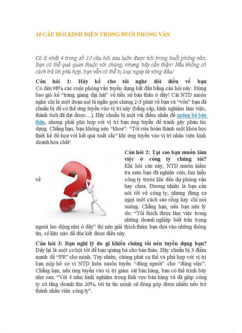 image for page 10 câu hỏi kinh điển trong buổi phỏng vấn