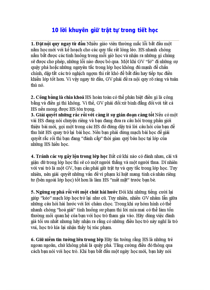 image for page 10 lời khuyên để giữ trật tự trong 1 tiết dạy