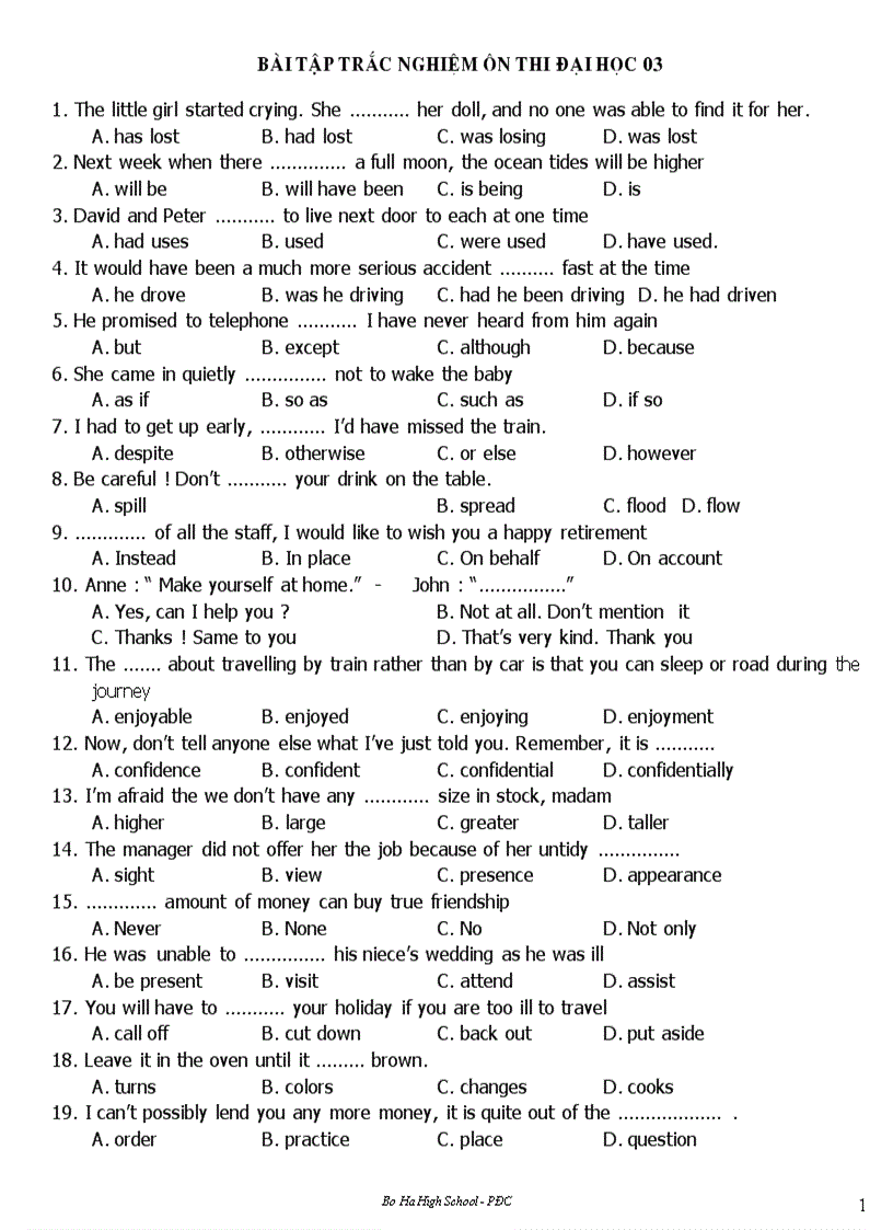 image for page 150 câu trắc nghiệm ôn CĐ ĐH hay