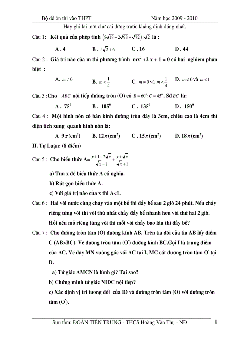 image for page 20 đề thi vào lớp 10 có đáp án
