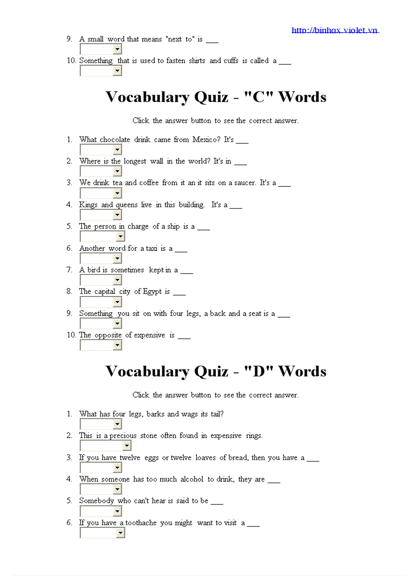 250 Vocabulary Word Quiz A Z
