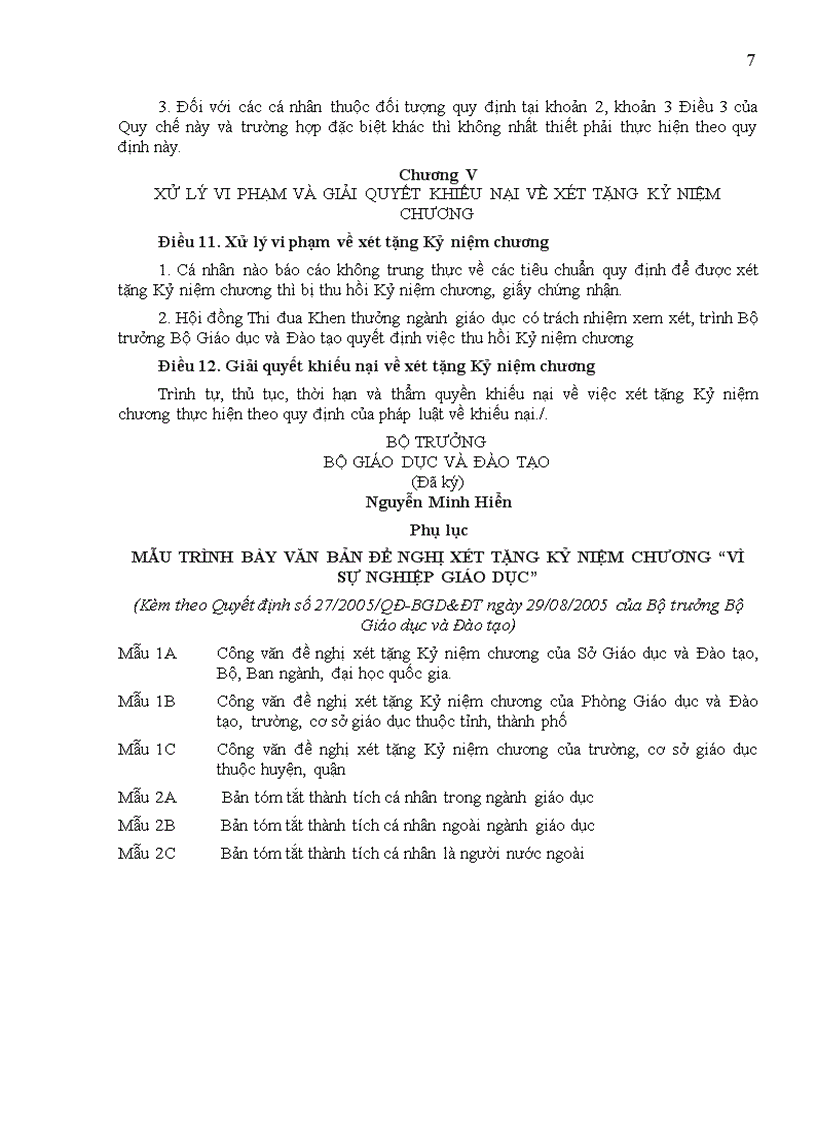 image for page 27 2005 QD BGD DT Tieu chuan xet tang Ki niem chuong