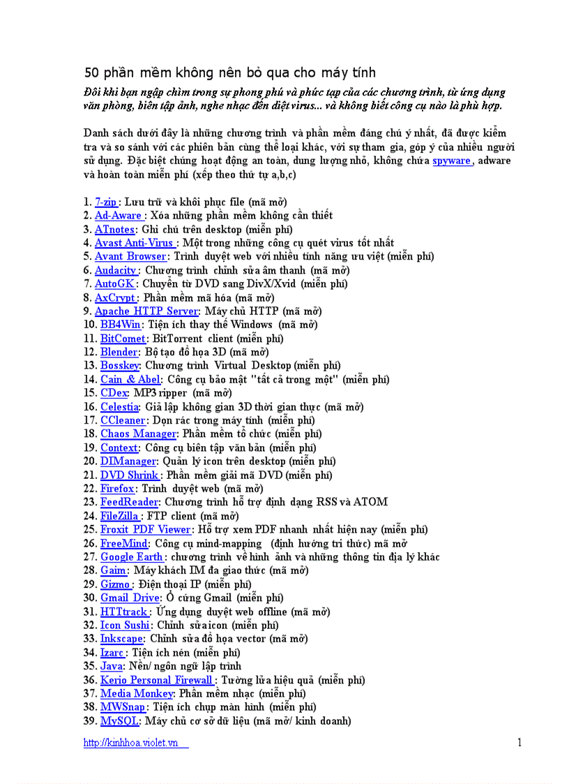 50 phần mềm không nên bỏ qua