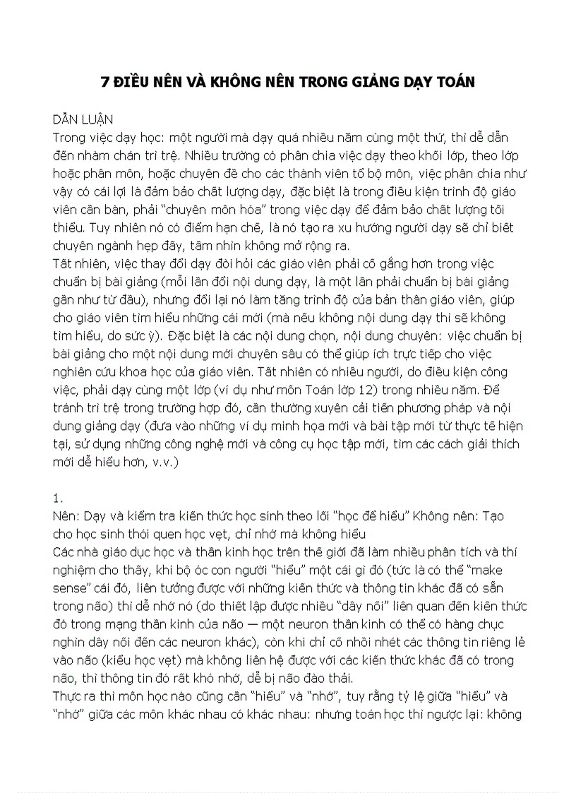 image for page 7 điều nên và không nên trong dạy học Toán