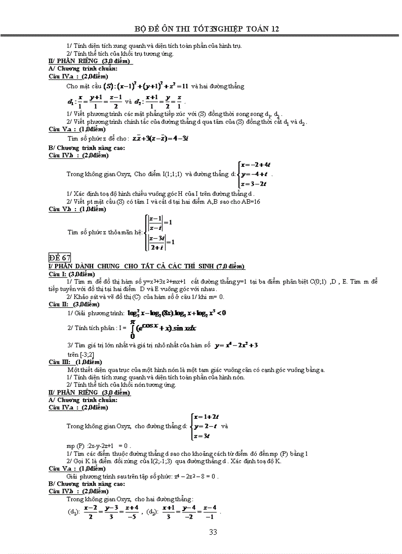 image for page 72 bộ đề Toán ôn thi TN 12