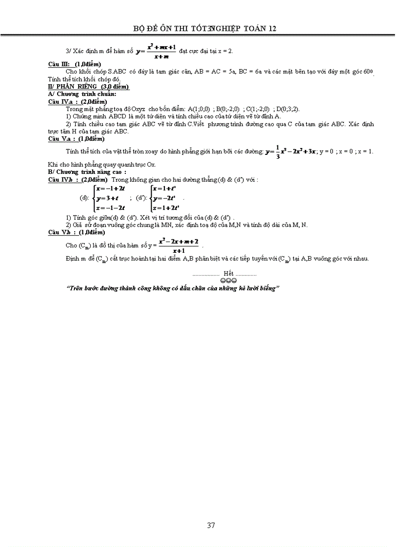 image for page 72 bộ đề Toán ôn thi TN 12