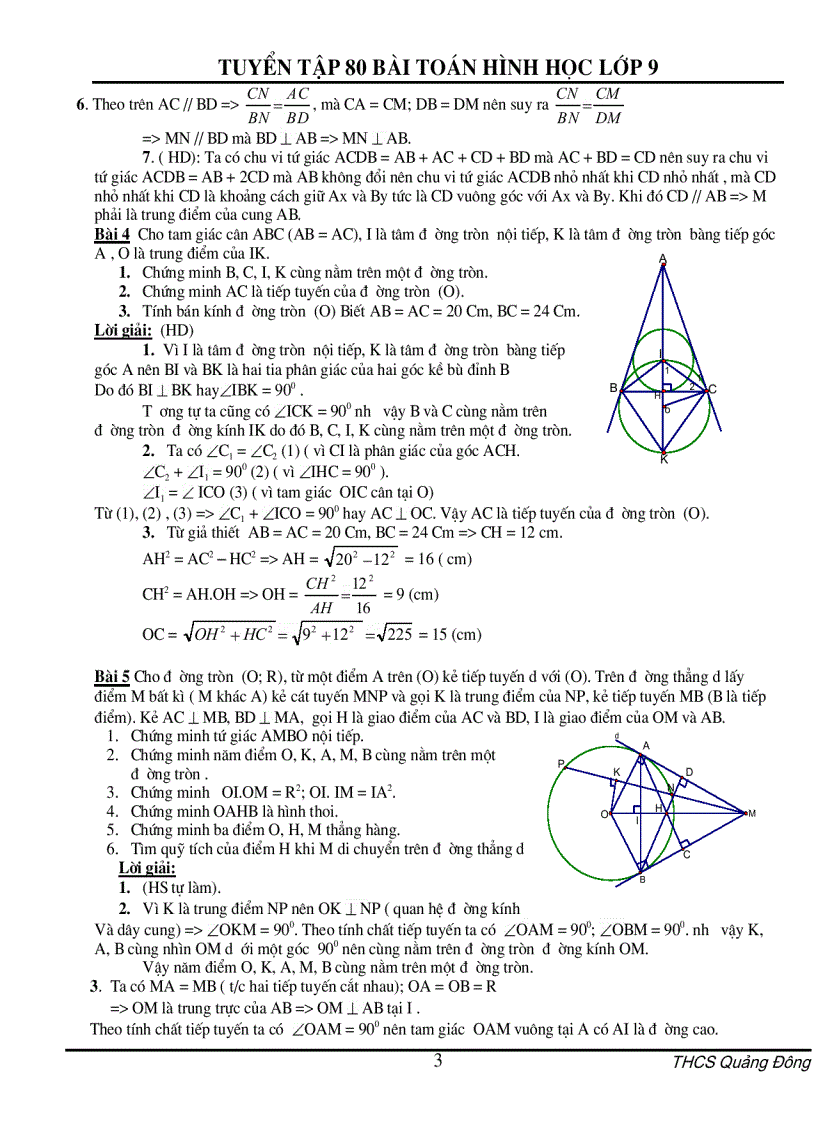 80 bài tập Hình 9 có lời giải