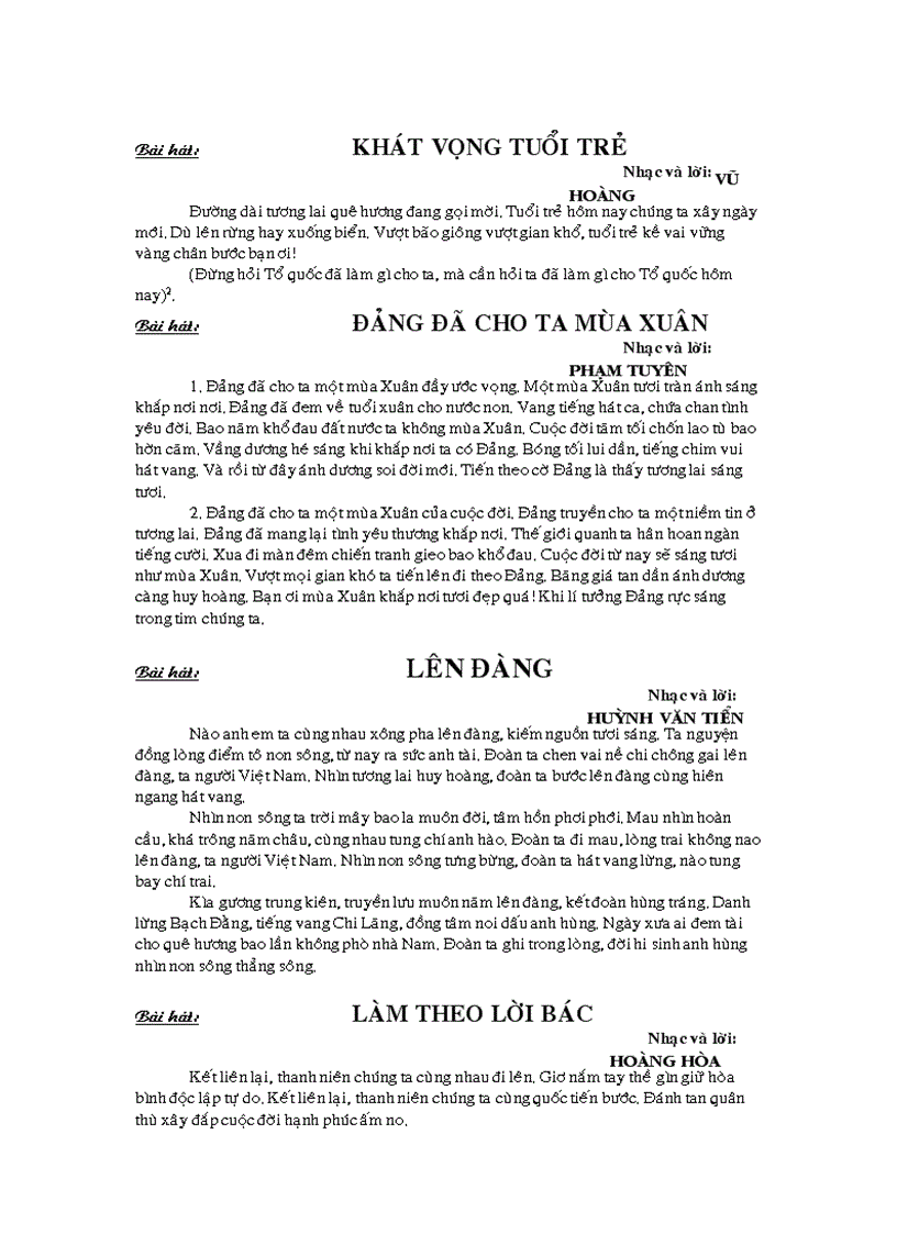 image for page Bài hát trong sinh hoạt thanh thiếu nhi