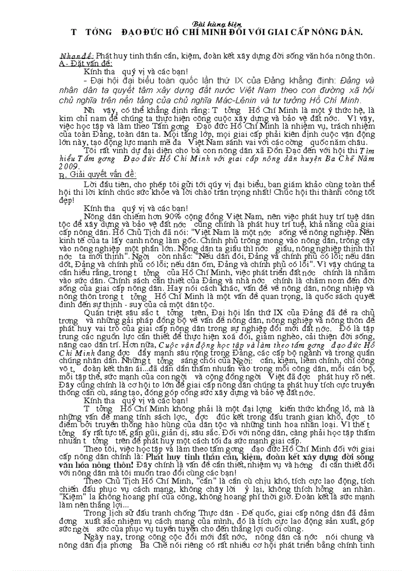 image for page Bài hùng biện về học tập và làm theo tấm gương đạo đức Hồ Chí Minh với giai cấp nông dân