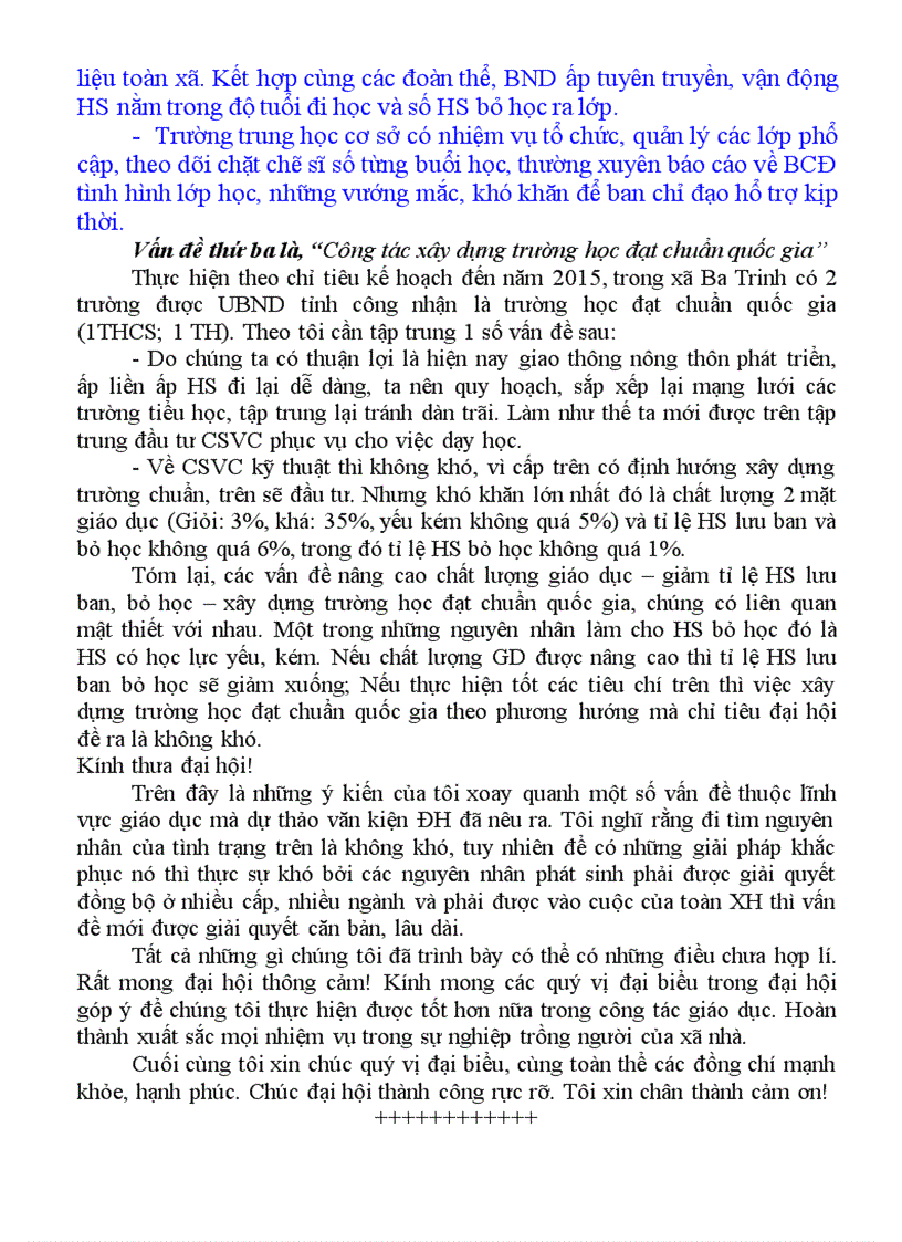 image for page Bài phát biểu tham luận tại đại hội đảng bộ xã