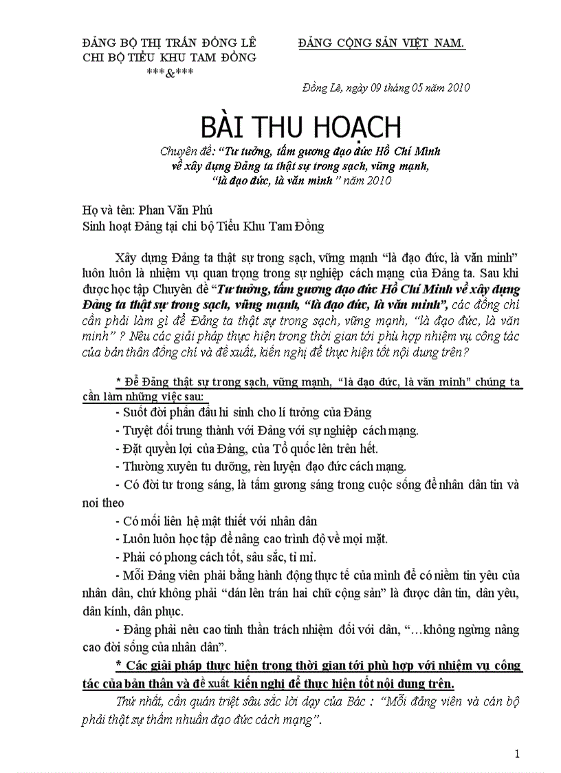Bai thu hoach tu tuong HCM nam 2010