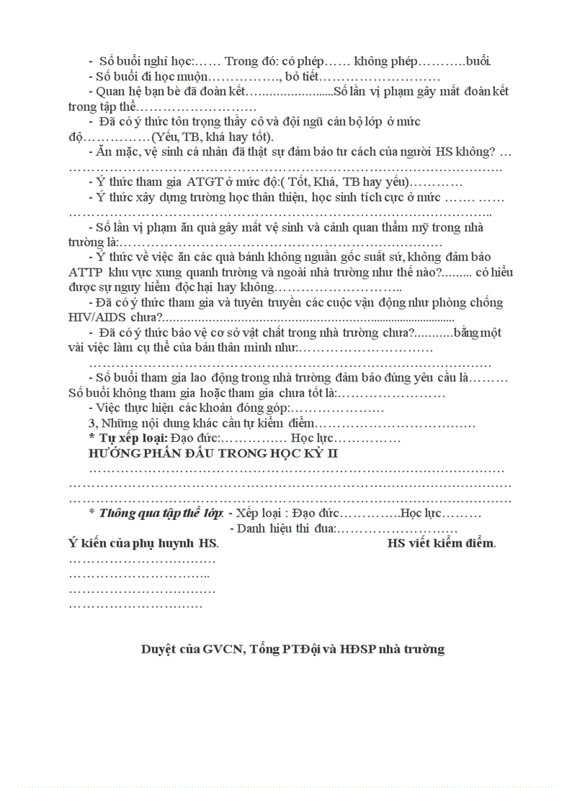 image for page Bản kiểm điểm kỳ 1 của hs