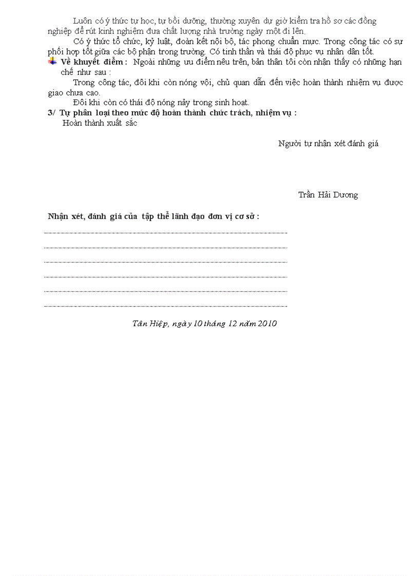 image for page Bản tự nhận xét đánh giá cán bộ năm 2010