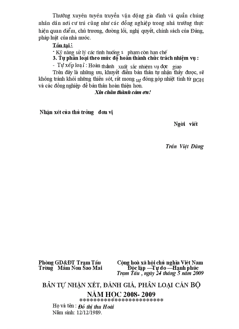 image for page Bản tự nhận xét ĐG XL giáo viên