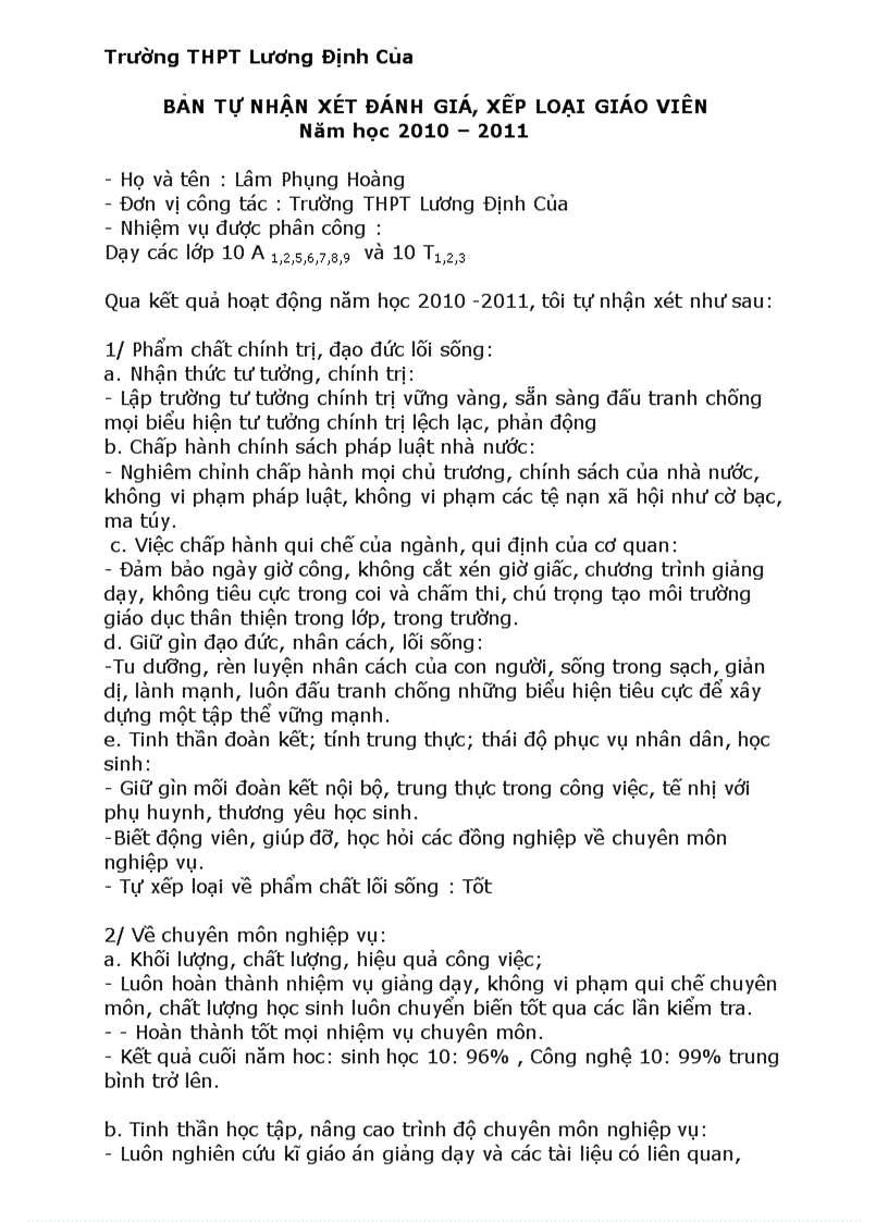 image for page Bảng tự nhận xét đánh giá xếp loại giao viên