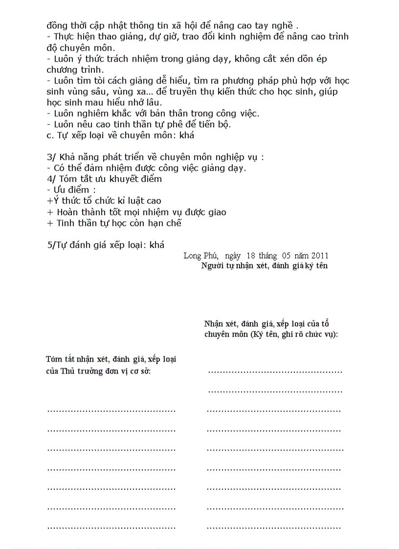 image for page Bảng tự nhận xét đánh giá xếp loại giao viên